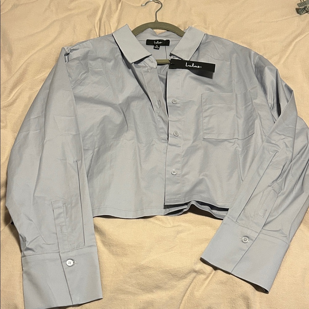 Lulus Powder Blue Collared Cropped Blouse. NWT.